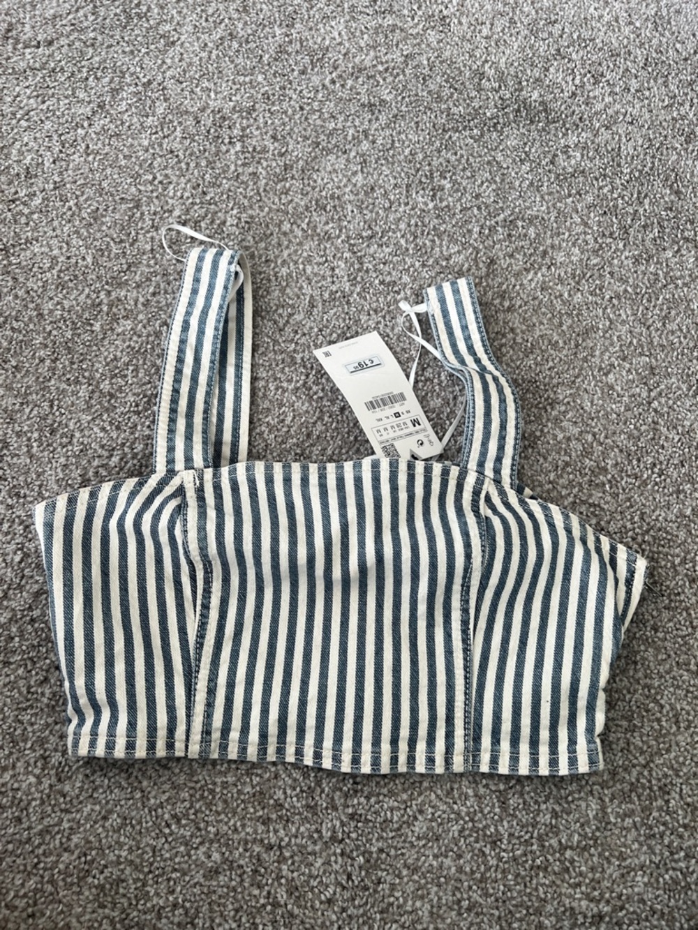 Zara Navy & White Striped Square-Neck Crop Top